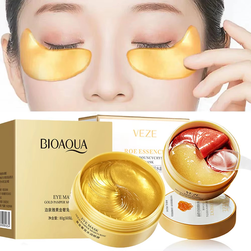 60Pcs/Box Gold Crystal Collagen Eye Mask anti Dark Circles Remove Eye Bags Moisturizing Caviar Eye Patches Eyes Skin Care
