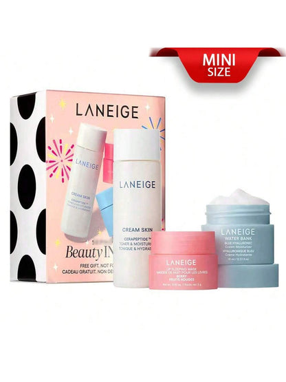 Laneige Water Bank Mouth Sleeping Mask Cream Skin | TRAVEL SIZE MINI | Water Bank Moisturizer Mask (10Ml / 0.33 Fl.Oz ) | Lip Sleeping Mask in Shade Berry(3 G / 0.10 Oz) | Cream Skin Cerapeptide Toner & Moisturizer(25Ml / 0.84 Fl.Oz )