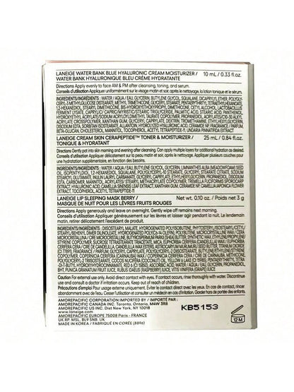 Laneige Water Bank Mouth Sleeping Mask Cream Skin | TRAVEL SIZE MINI | Water Bank Moisturizer Mask (10Ml / 0.33 Fl.Oz ) | Lip Sleeping Mask in Shade Berry(3 G / 0.10 Oz) | Cream Skin Cerapeptide Toner & Moisturizer(25Ml / 0.84 Fl.Oz )
