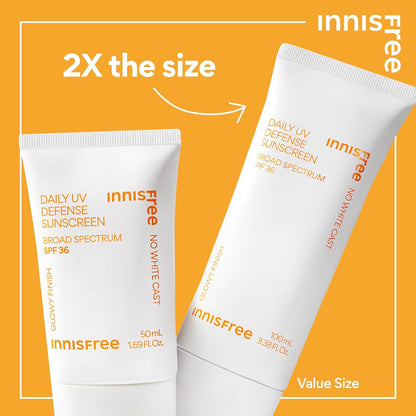 Daily UV Defense Sunscreen Broad Spectrum SPF 36, Invisible Korean Sunscreen for Face with No White Cast