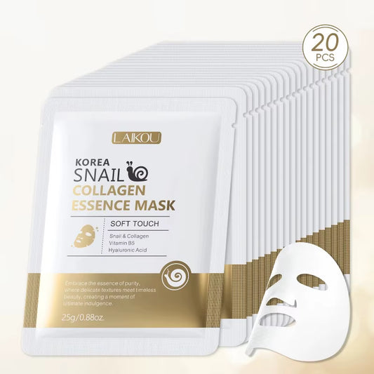 Korea Snail Collagen Essence Mask Hydrating Sheet Mask Anti-Wrinkle Face Mask Firming Skin Care 25G*20Pcs
