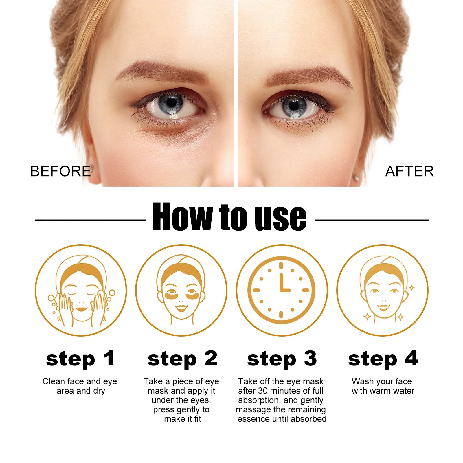 12 Pair Collagen 24K Gold Eye Mask Patches for Dark Circles, Puffy Eyes, & Eye Bags