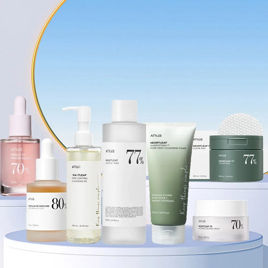 ANUA HEARTLEAF KIT-  TONER, MOISTURIZER , CLEANSER, NIACIN SERUM,AMPOULE SERUM