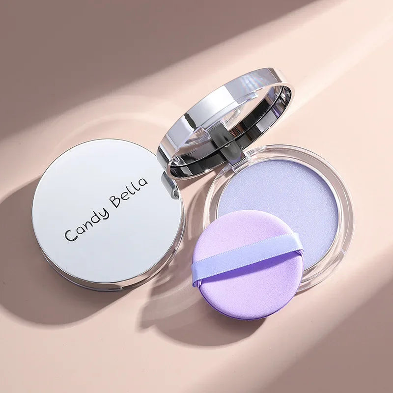 Matte Setting Powder Lasting Oil-Control Purple Glitter Pressed Powder Brightening Face Powder Jelly Compact Foundation Makeup
