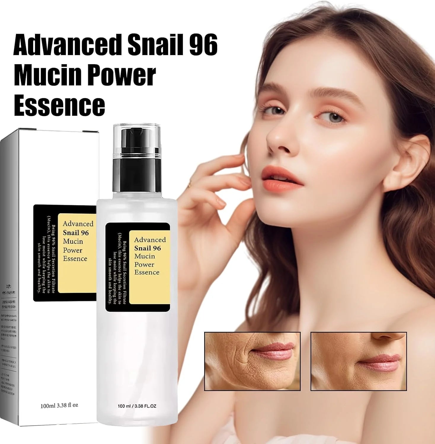 Snail Mucin Peptide Essence,Hyaluronic Acid Skin Repair Serum,Lightens Wrinkles and Dark Spots,Face Moisturizing and Hydrating
