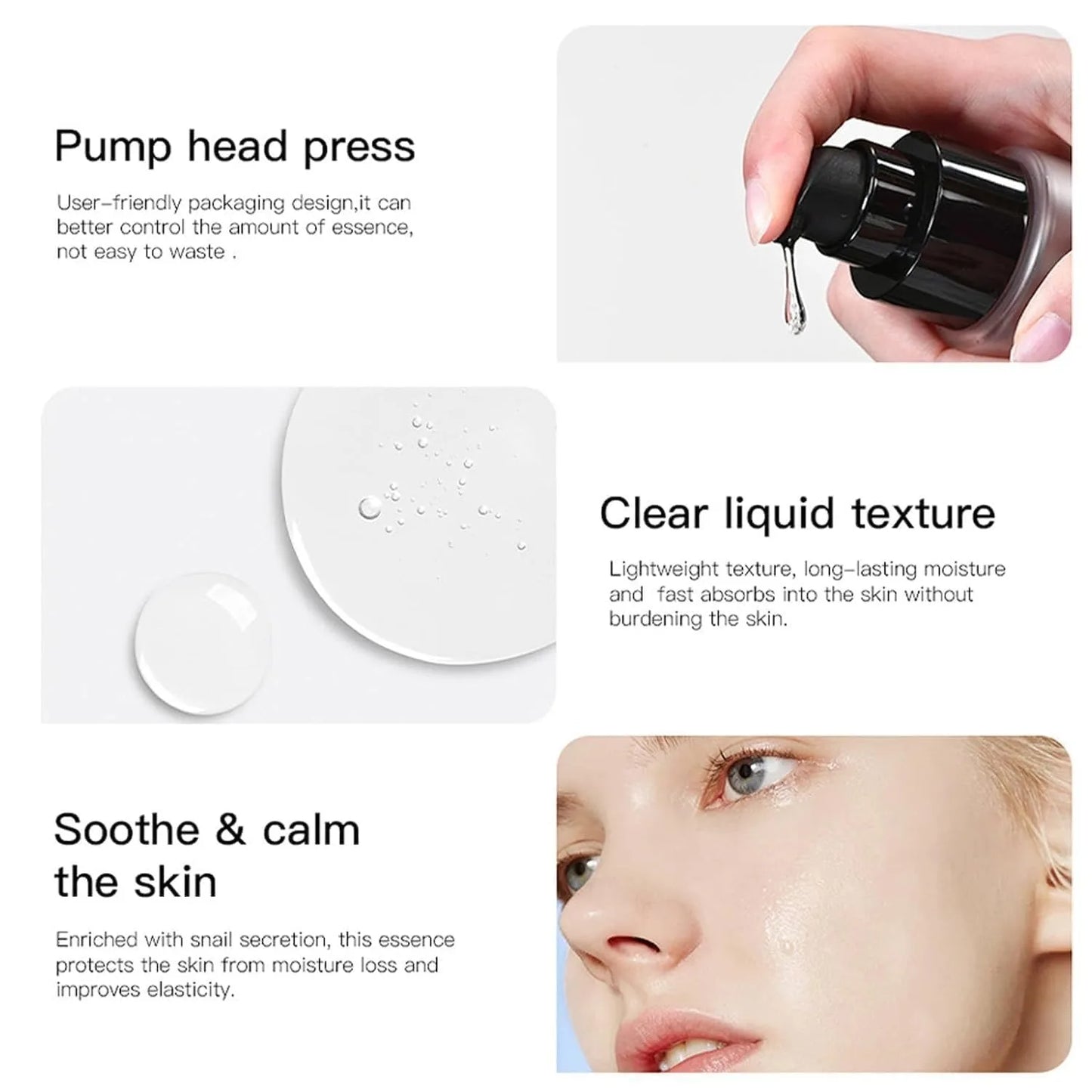 Snail Mucin Peptide Essence,Hyaluronic Acid Skin Repair Serum,Lightens Wrinkles and Dark Spots,Face Moisturizing and Hydrating