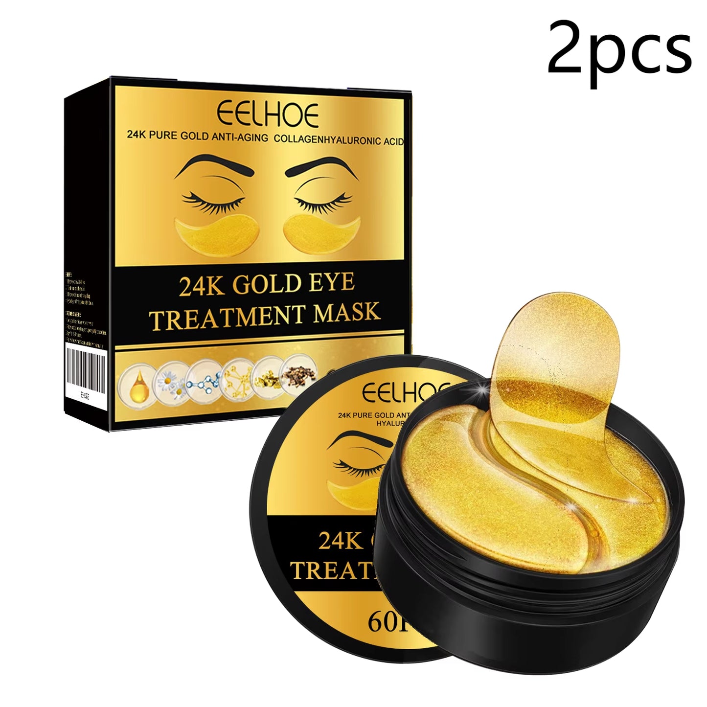 60PCS 24K Gold Eye Mask anti Dark Circles Removal Eyes Bags Moisturizing Firming Eye Patches Eyes Skin Care Products