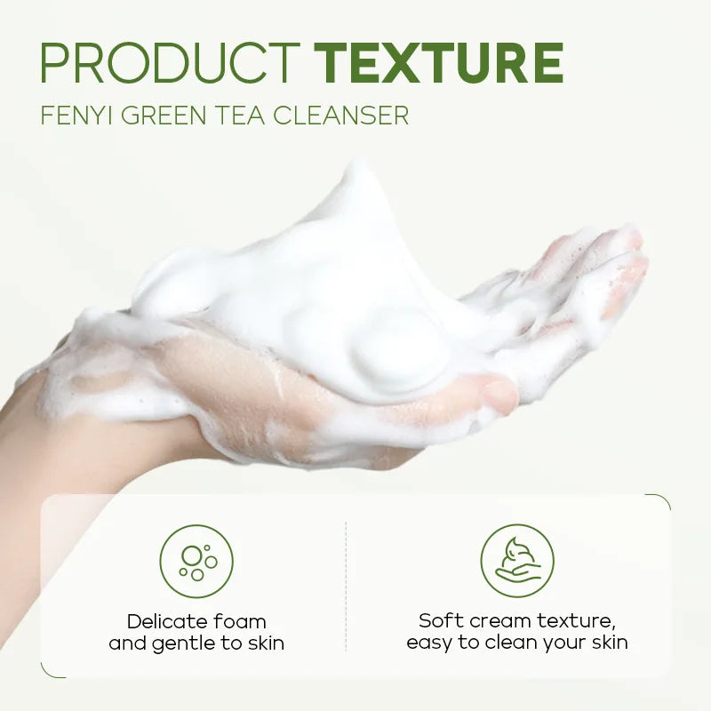  Green Tea Facial Cleanser Natural Plants Deep Cleansing Oil-Control Moisturizing Brighten Soften Skin Dense Foam Skin Care
