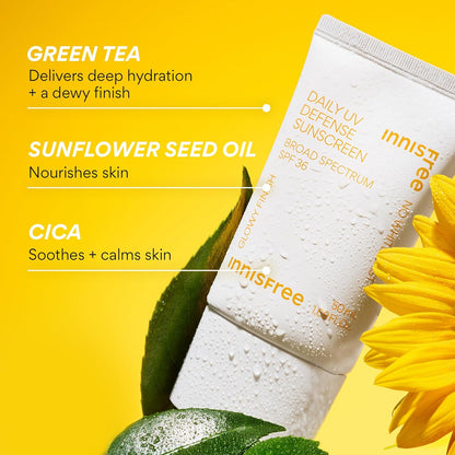 Daily UV Defense Sunscreen Broad Spectrum SPF 36, Invisible Korean Sunscreen for Face with No White Cast